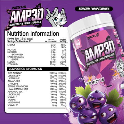 Nutritional panel for Grape Xplosion