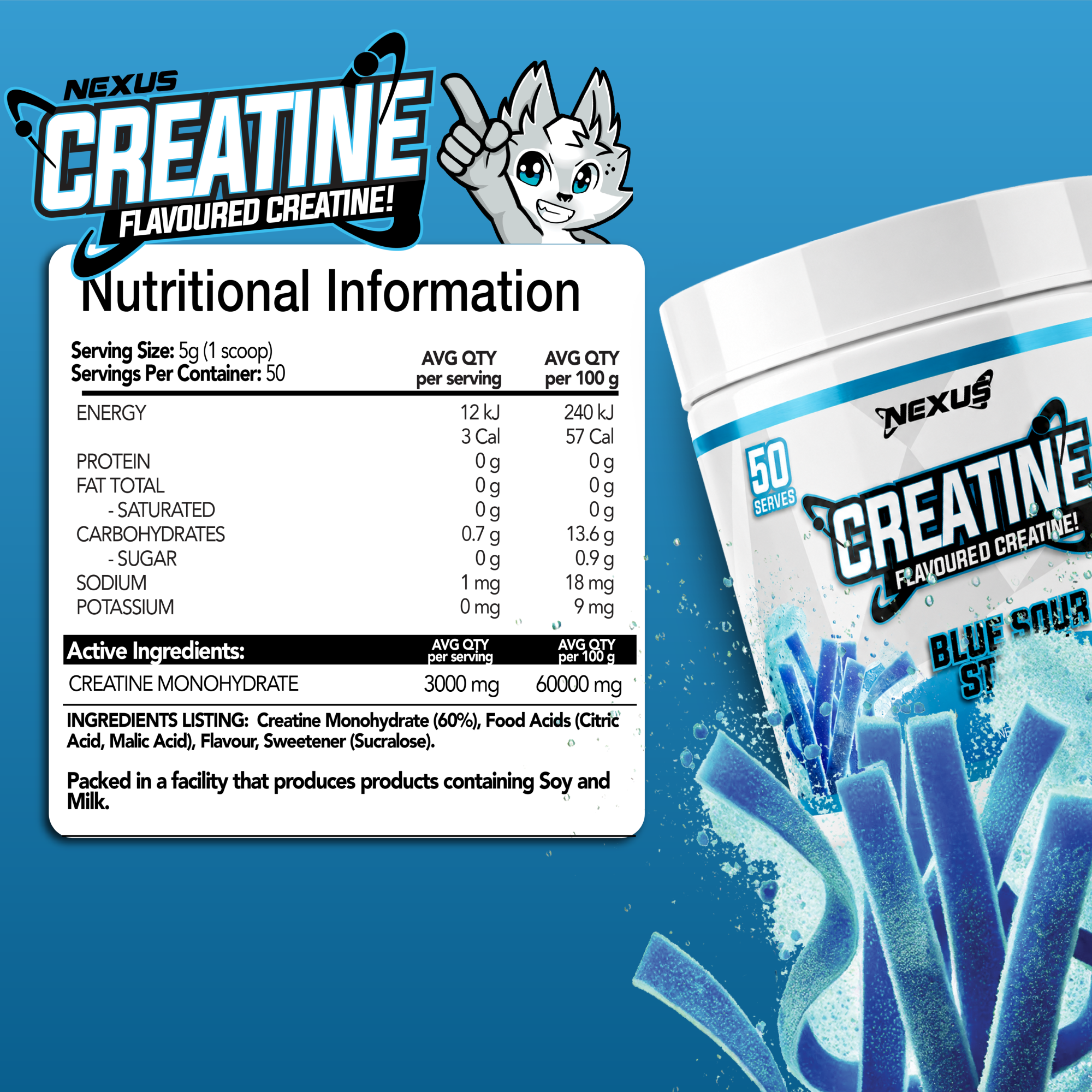 Creatine Monohydrate - Blue Sour Straps
