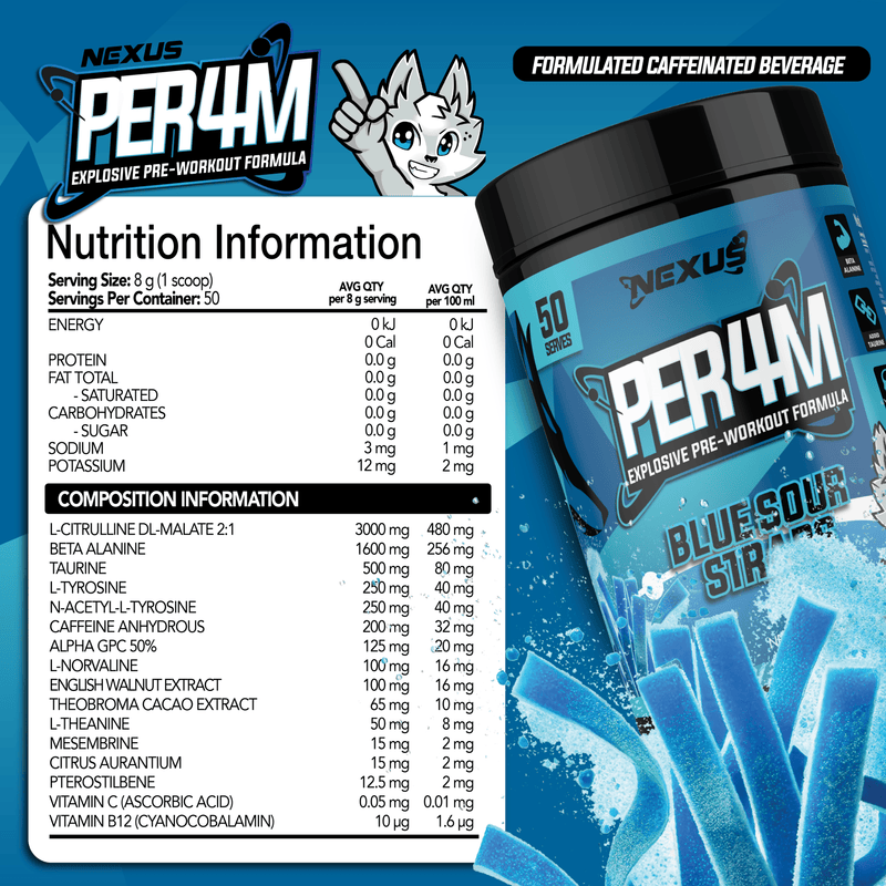 Nutritional panel for Blue Sour Straps