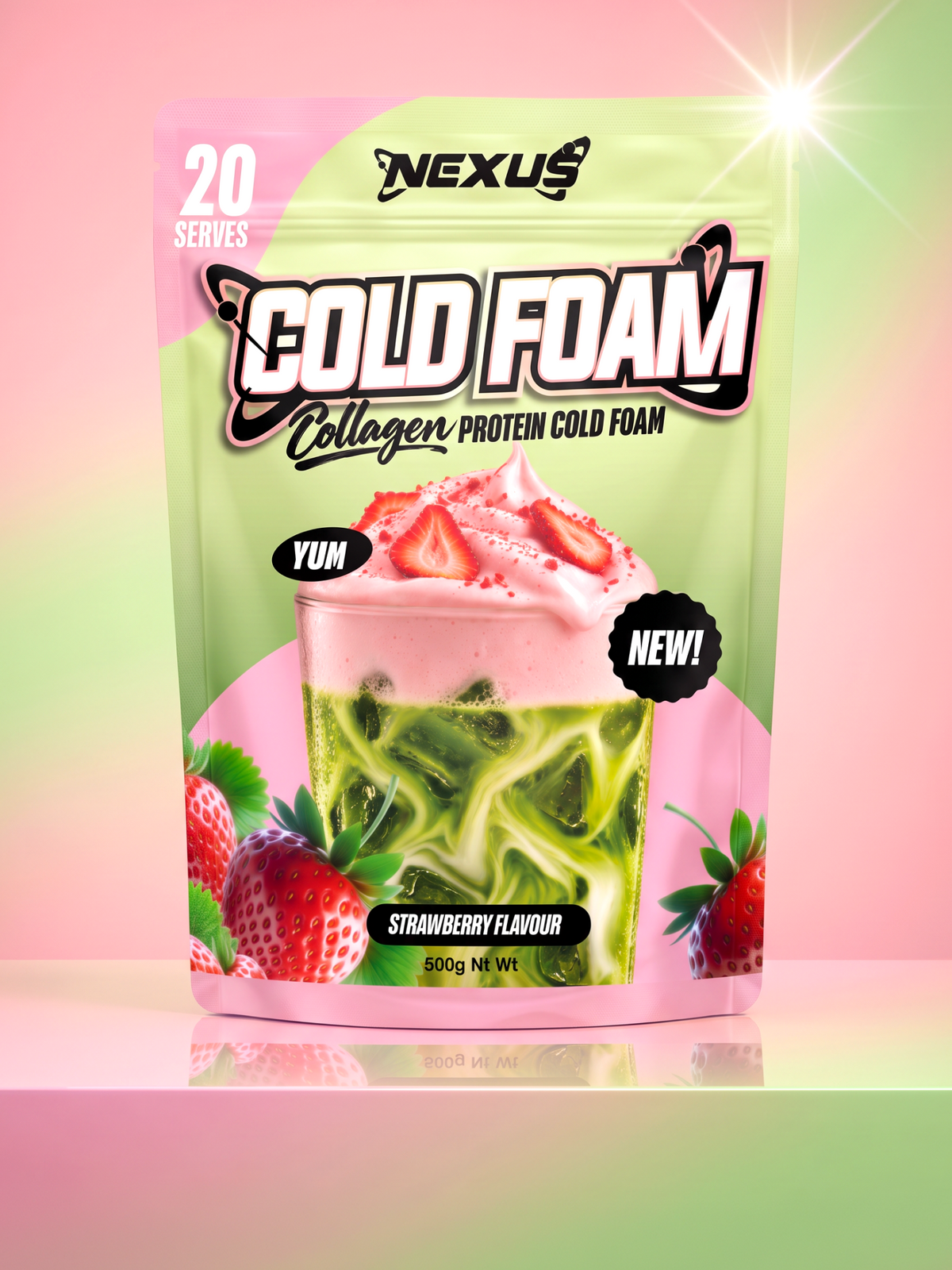 Nexus Collagen Cold Foam Strawberry 500g pouch, 20 serves