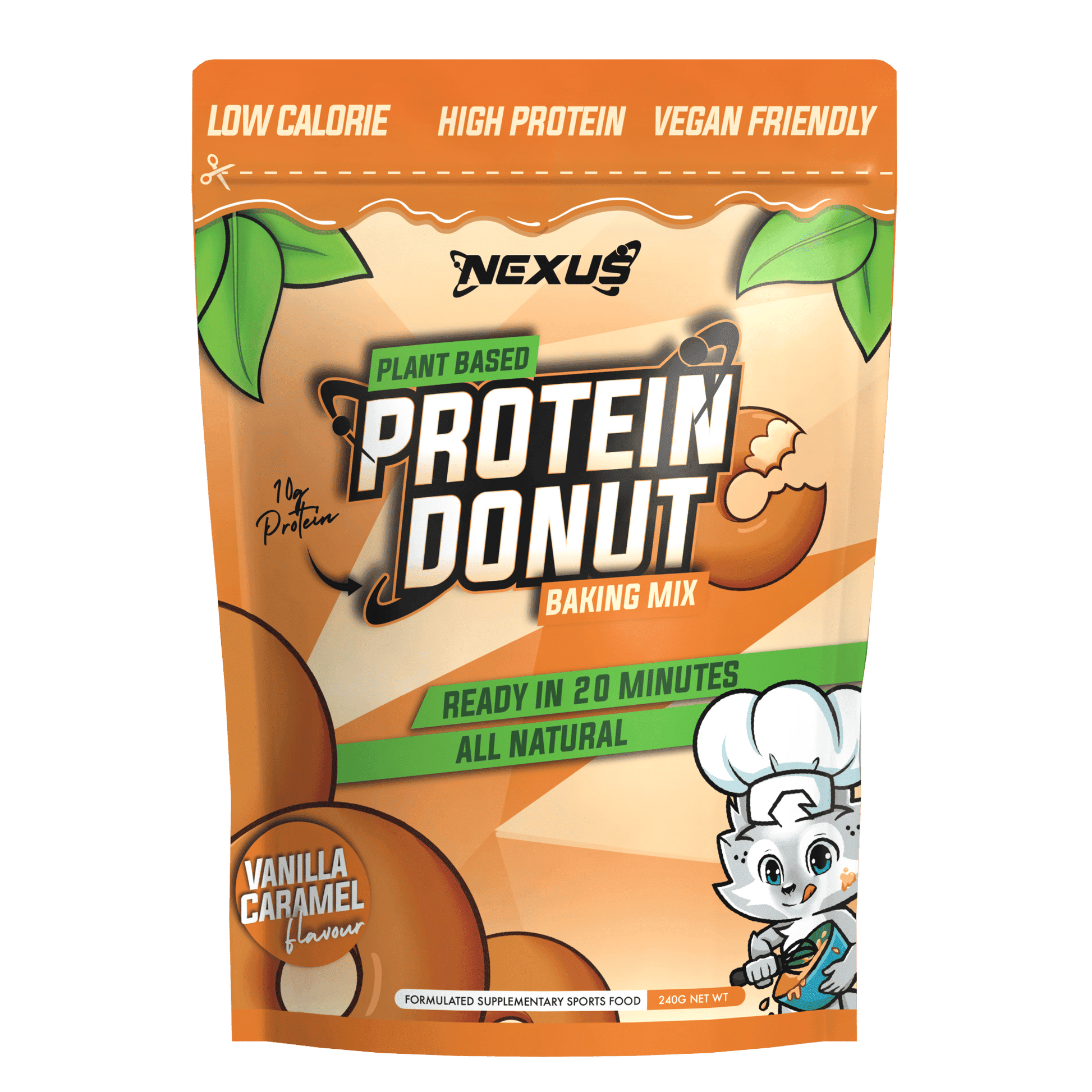 Delicious and natural vegan protein donut with vanilla and caramel