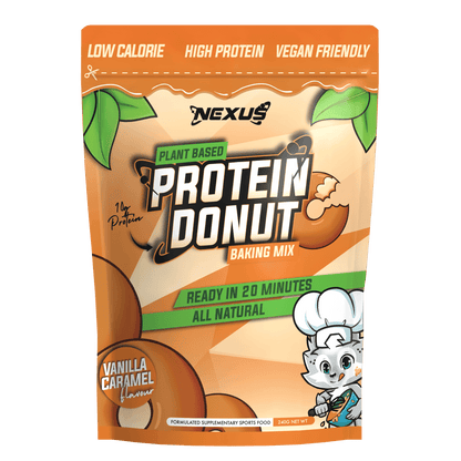 Delicious and natural vegan protein donut with vanilla and caramel