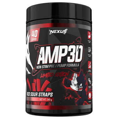 AMP3D Non-Stim Pre-Workout: Red Sour Straps - Nexus Sports Nutrition